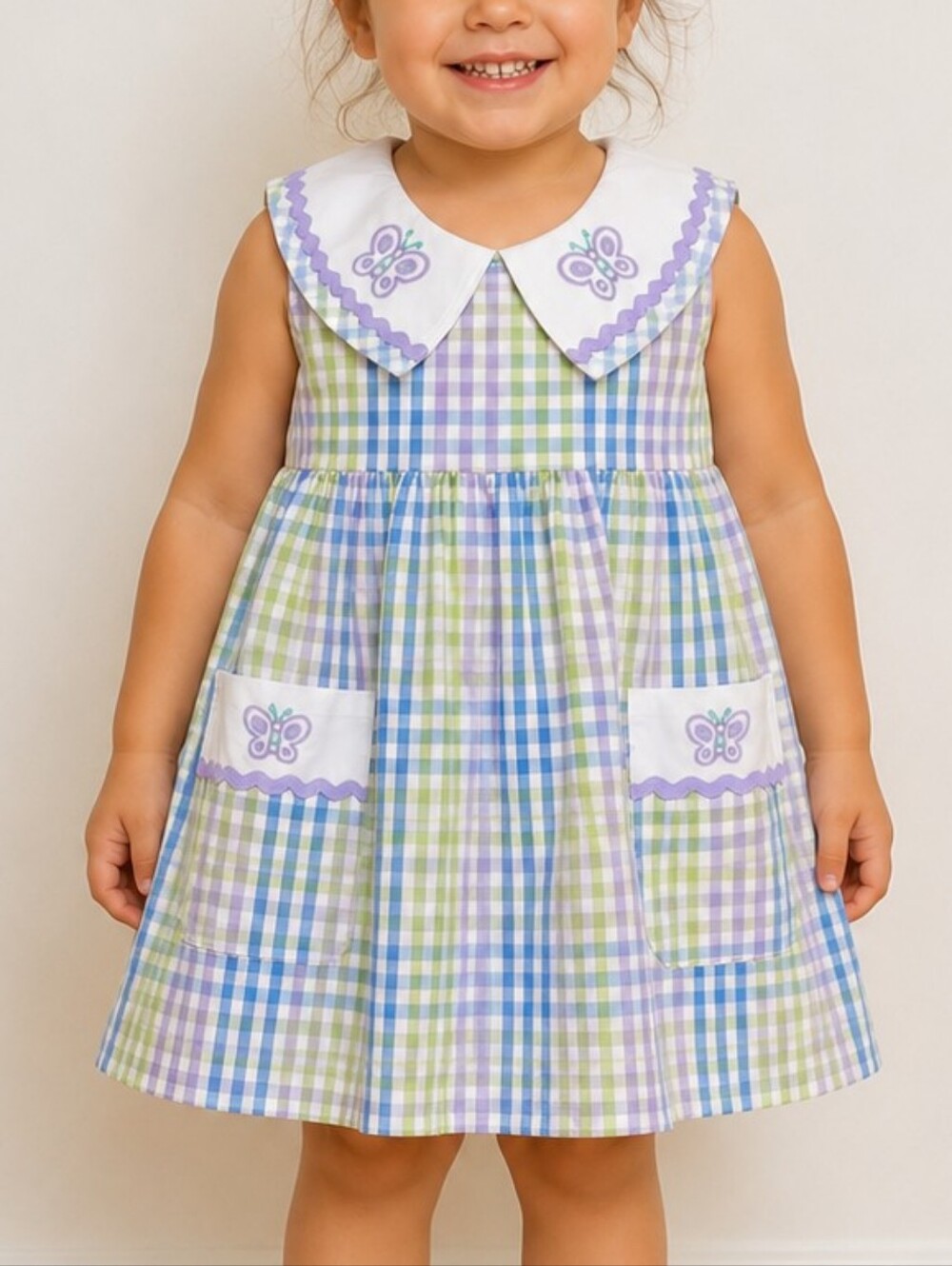 Sweet Treasures Toddler Girls 3X Seersucker Gingham Butterfly Dress Easter